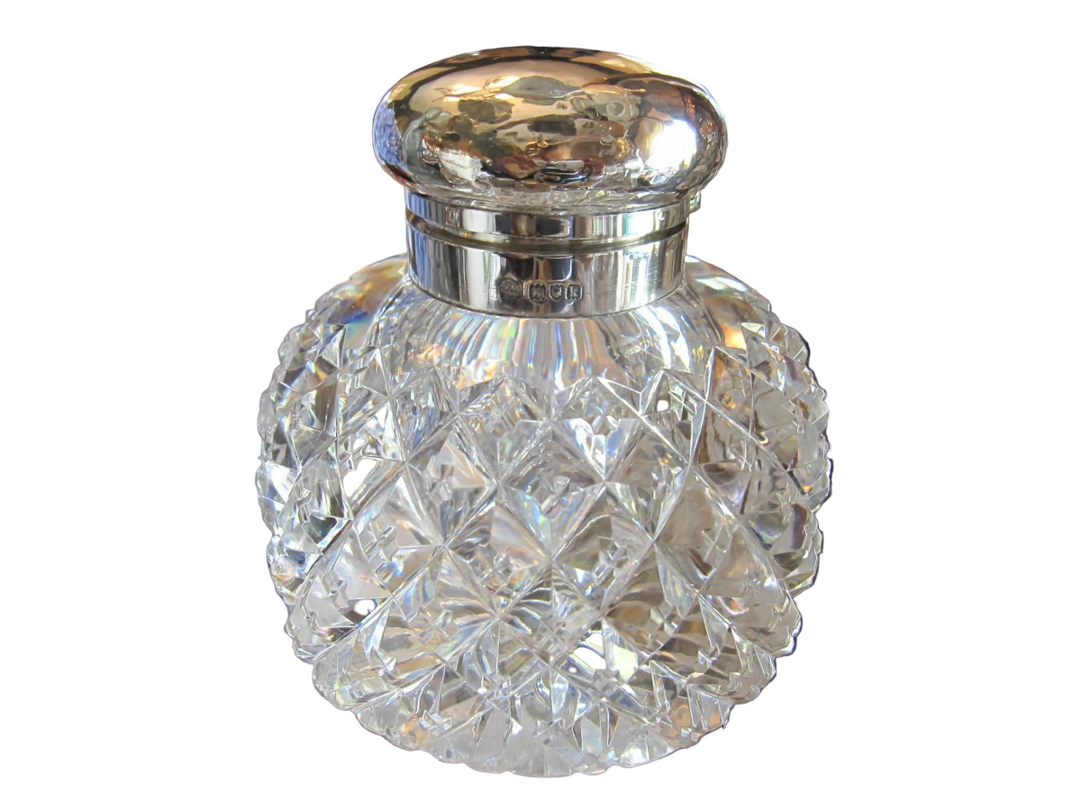George Betjemann & Sons | Sterling Silver-Mounted Cut Lead Crystal Inkwell | London 1905 | Edwardian