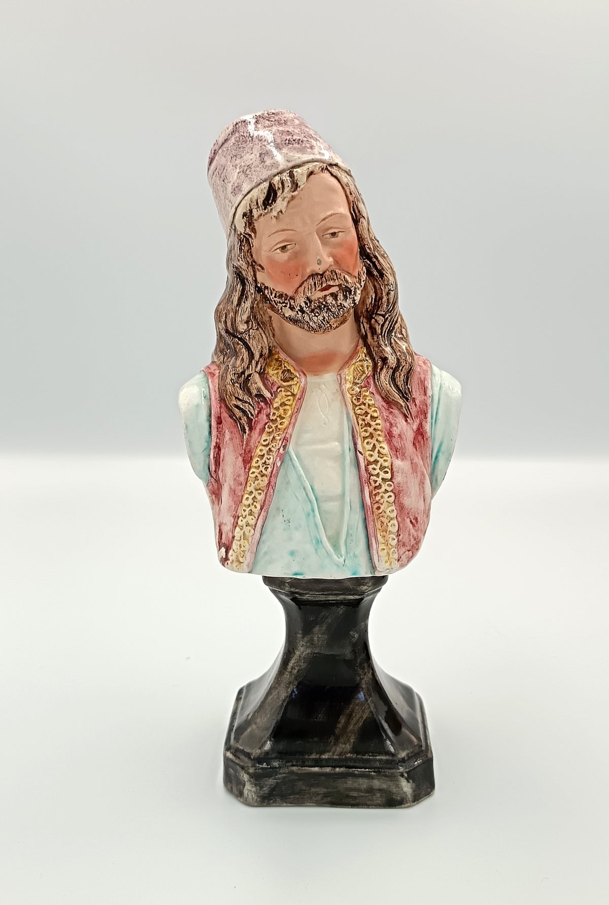 Pair of Orientalist Pottery Busts on Pedestals, photo 3 of 12