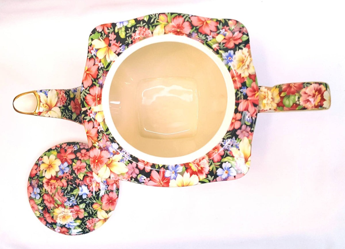 Grimwades Royal Winton | Florence Chintz | Teapot | Black Ground | 1995 Revival