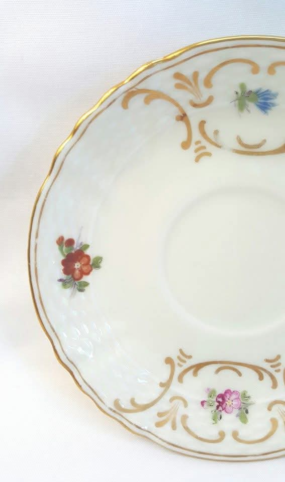EPIAG | Scattered Flowers with Gilt Rococo Scrollwork | Demitasse Trio | Porcelain | Czechoslovakia | c.1920s–1930s