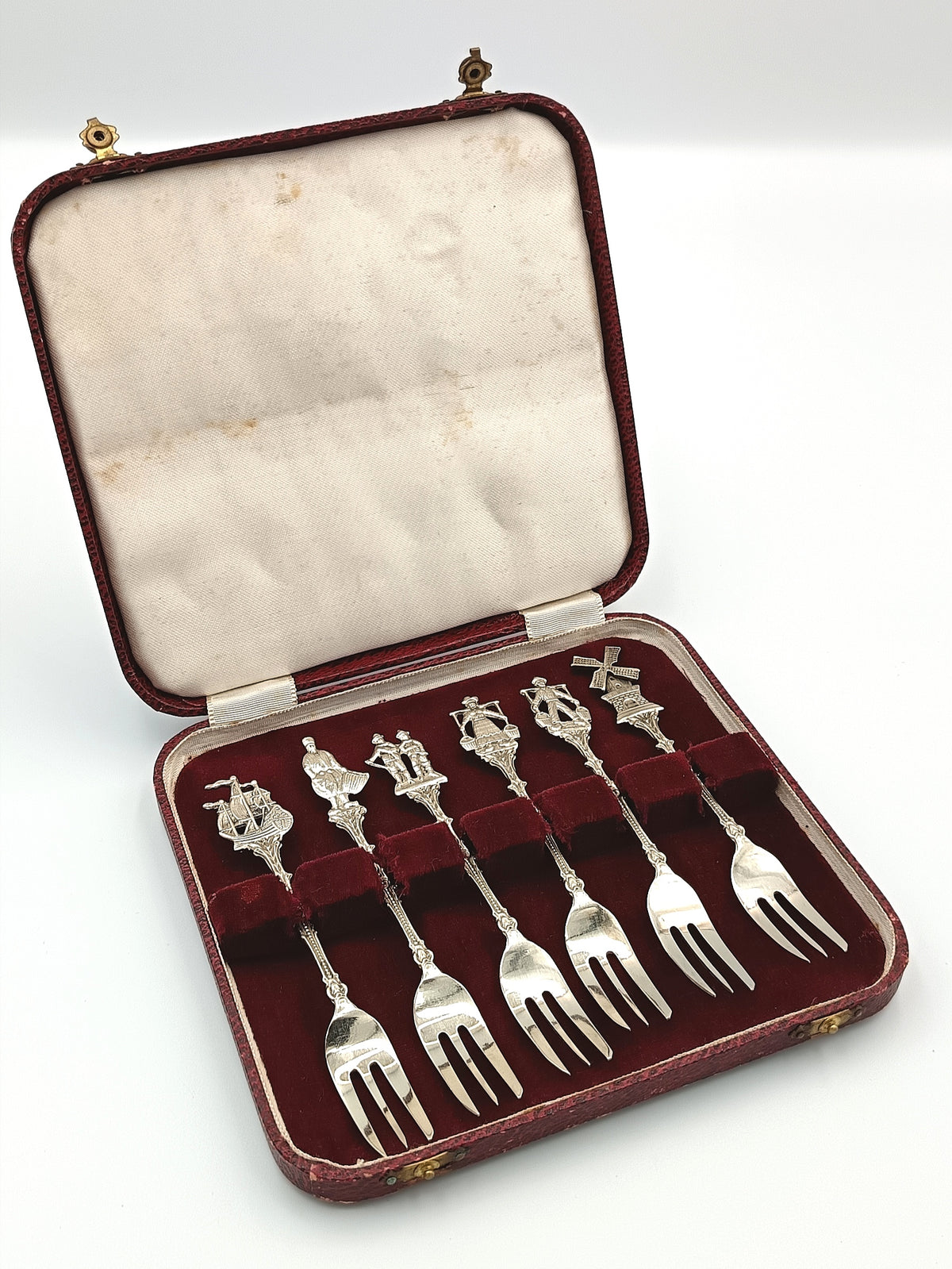 Silver Plate | Dutch Motif Figural Cake Forks | Set of Six | Original Presentation Case | Mid-20th Century