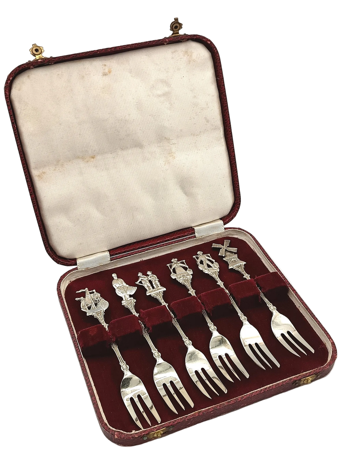 Silver Plate | Dutch Motif Figural Cake Forks | Set of Six | Original Presentation Case | Mid-20th Century