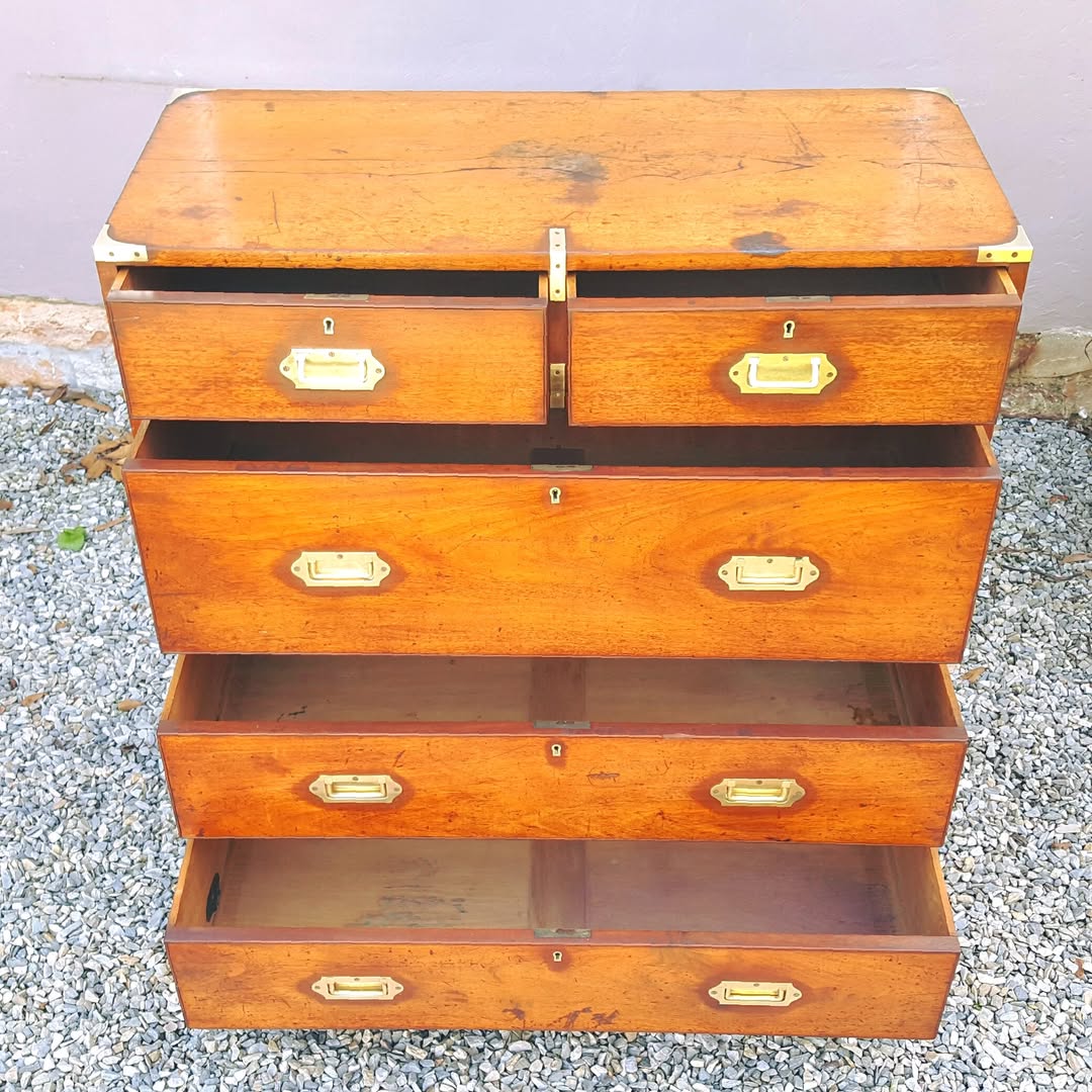 Victorian Military Campaign Chest | Two-Section Mahogany & Brass | c.1860