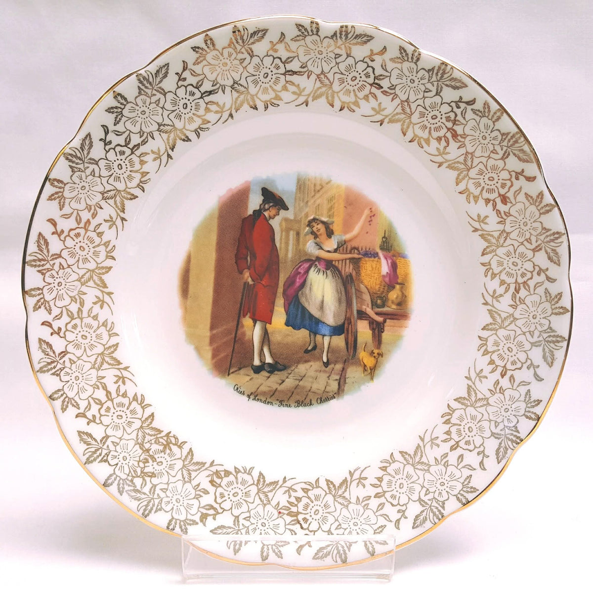 Springfield Bone China | 'Cries of London' Series | Bone China Trios (Teacup, Saucer & Side Plate) | Gold Floral Border | Made in England | Excellent Condition