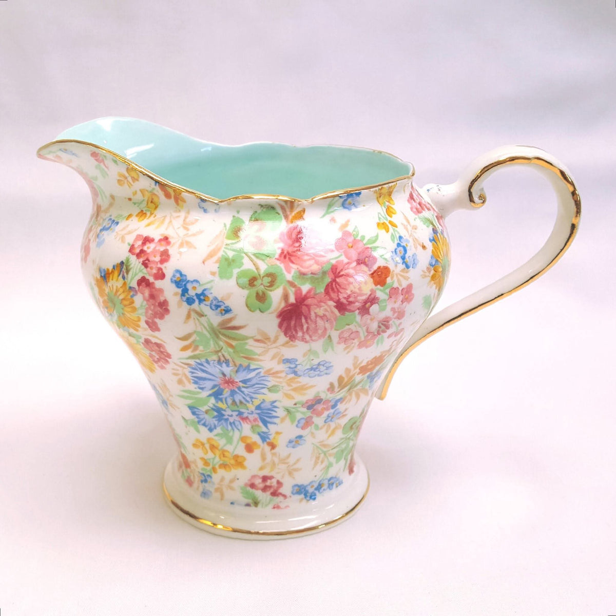 Aynsley | 'Summer Chintz' Pattern C802 | Part Tea Service — Three Trios, Milk Jug & Sugar Bowl | Bone China | Circa 1940s | Excellent Condition