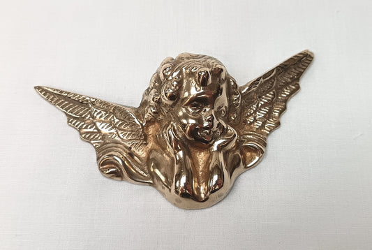 Cast Solid Brass | Winged Cherub / Putti Head | Wall Appliqué | Architectural Fitting | Victorian / Edwardian Style | Very Good Condition
