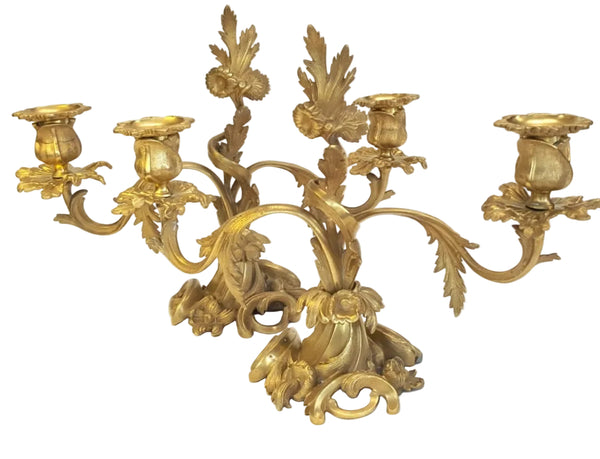 Pair of French Louis XV Style Gilt Bronze (Ormolu) Two-Light Candelabra