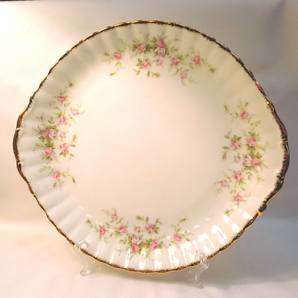 Royal Albert | Victoriana Rose | Cake Plate, Milk Jug & Sugar Bowl | Three-Piece Serving Grouping | Pattern Copyright 1966