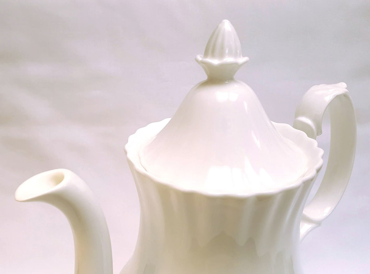 Royal Albert 'Reverie' | Large Bone China Coffee Pot | All-White Sculptural Form | Swirl-Moulded Body, Acorn Finial | Made in England | Mint Condition