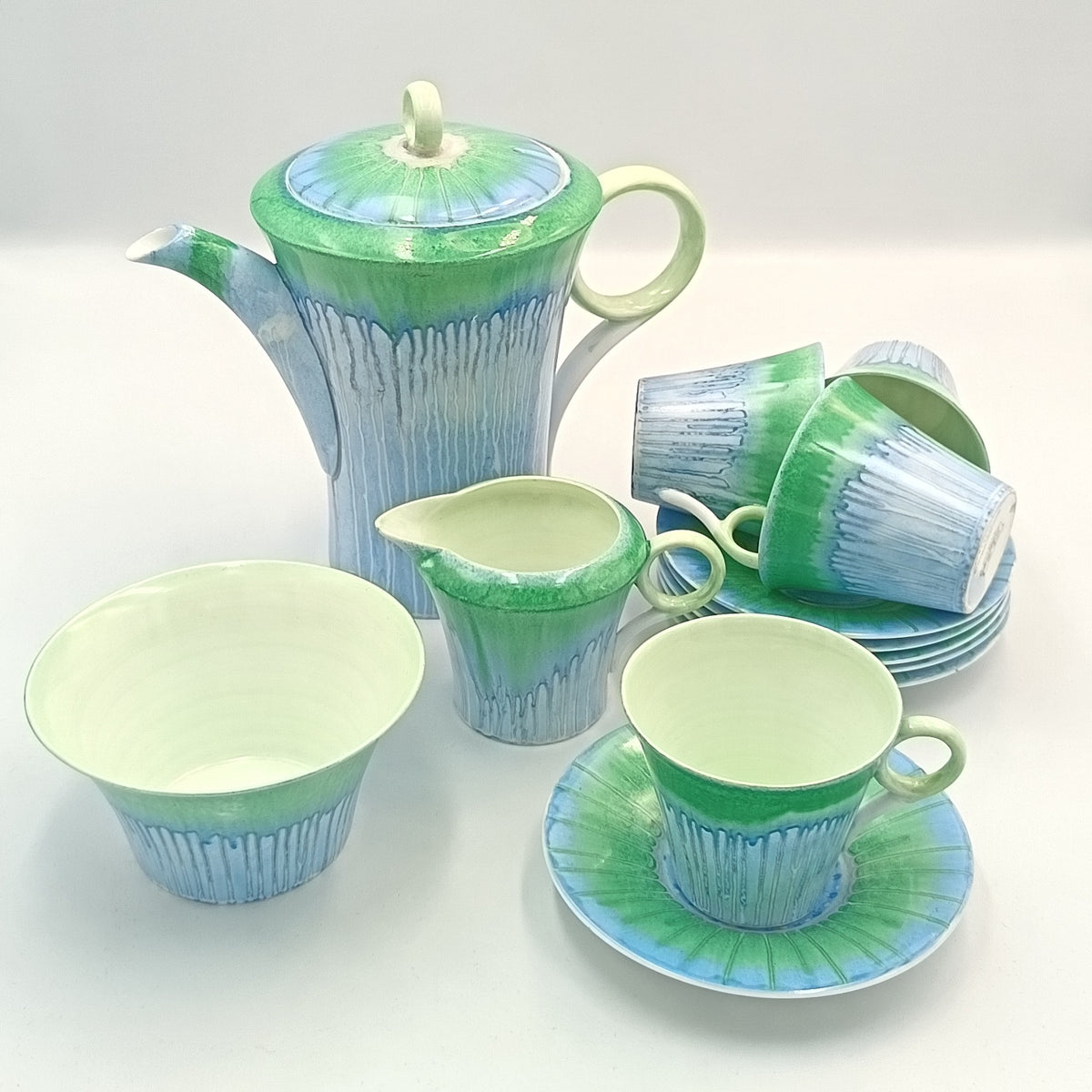 Shelley | Harmony Dripware | Regent Shape | Blue & Green | Part Coffee Service | England, 1933–1934