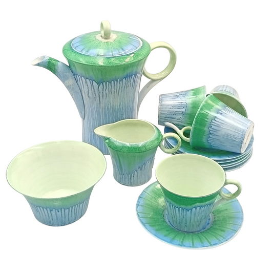 Shelley | Harmony Dripware | Regent Shape | Blue & Green | Part Coffee Service | England, 1933–1934