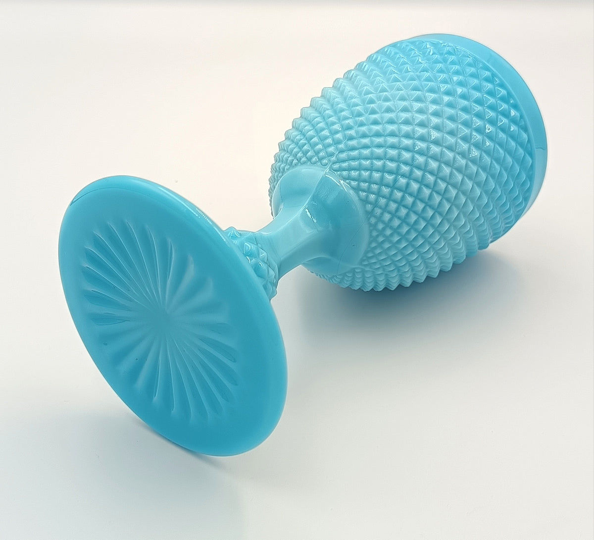 Casa Pupo | Turquoise Blue Milk Glass Goblet | Diamond Hobnail Pattern | c.1960s