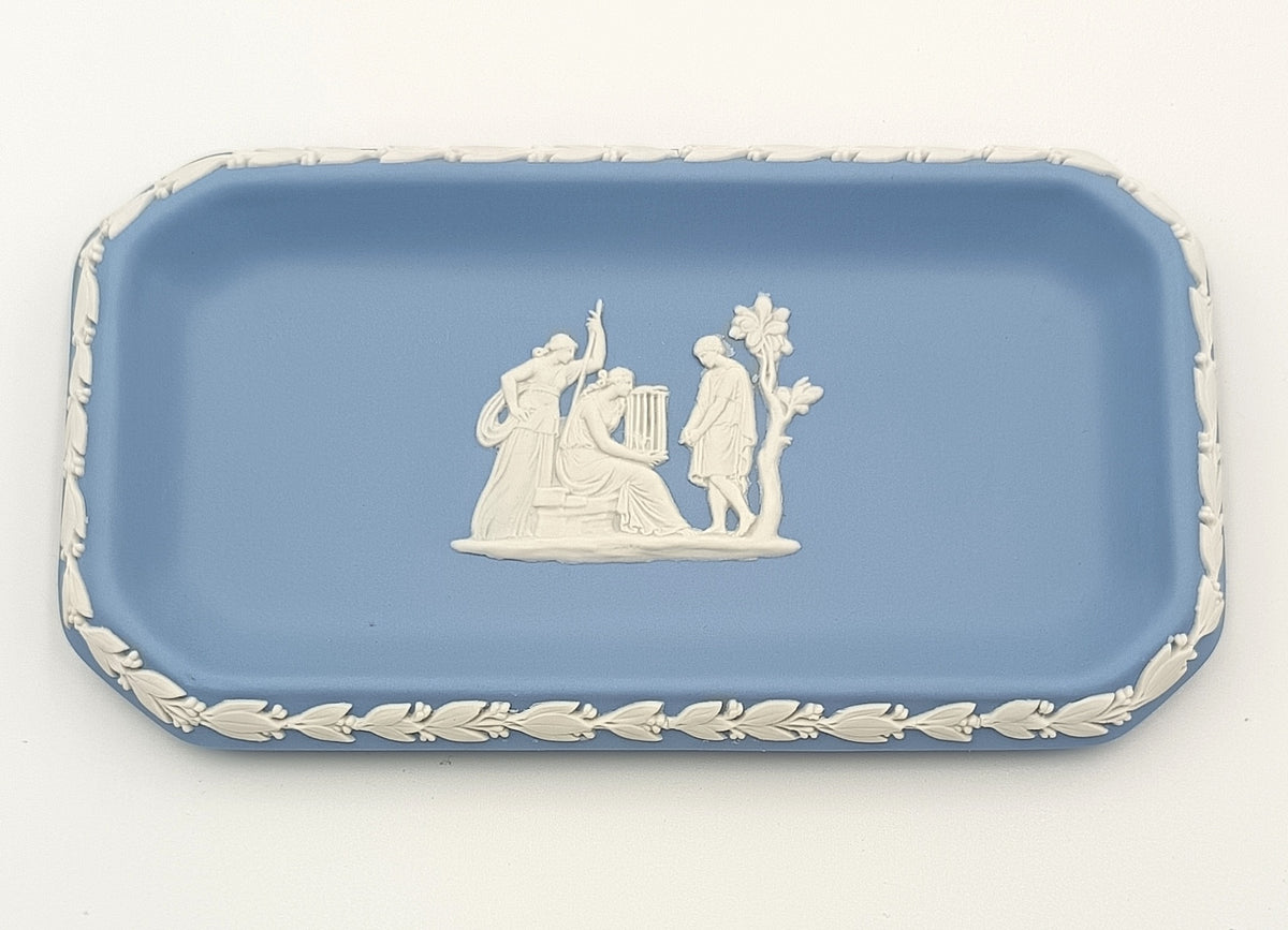 Wedgwood | Jasperware | Rectangular Tray | Light Blue | Classical Figures in Bas-Relief | England | 1963