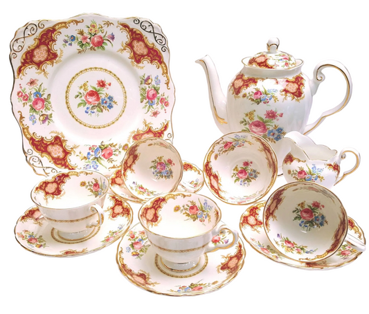Tuscan Fine Bone China | Windsor | Coffee Set | Crimson & Gold Rococo | Circa late 1940s–1950s