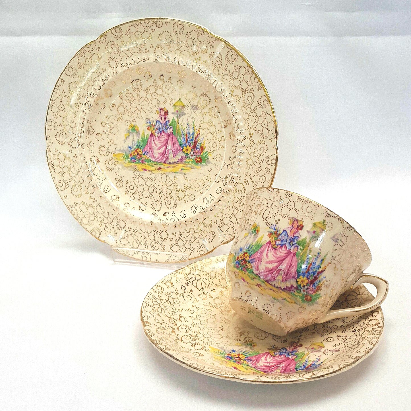 Vintage H & K Tunstall ‘Crinoline Lady’ Chintz Trio