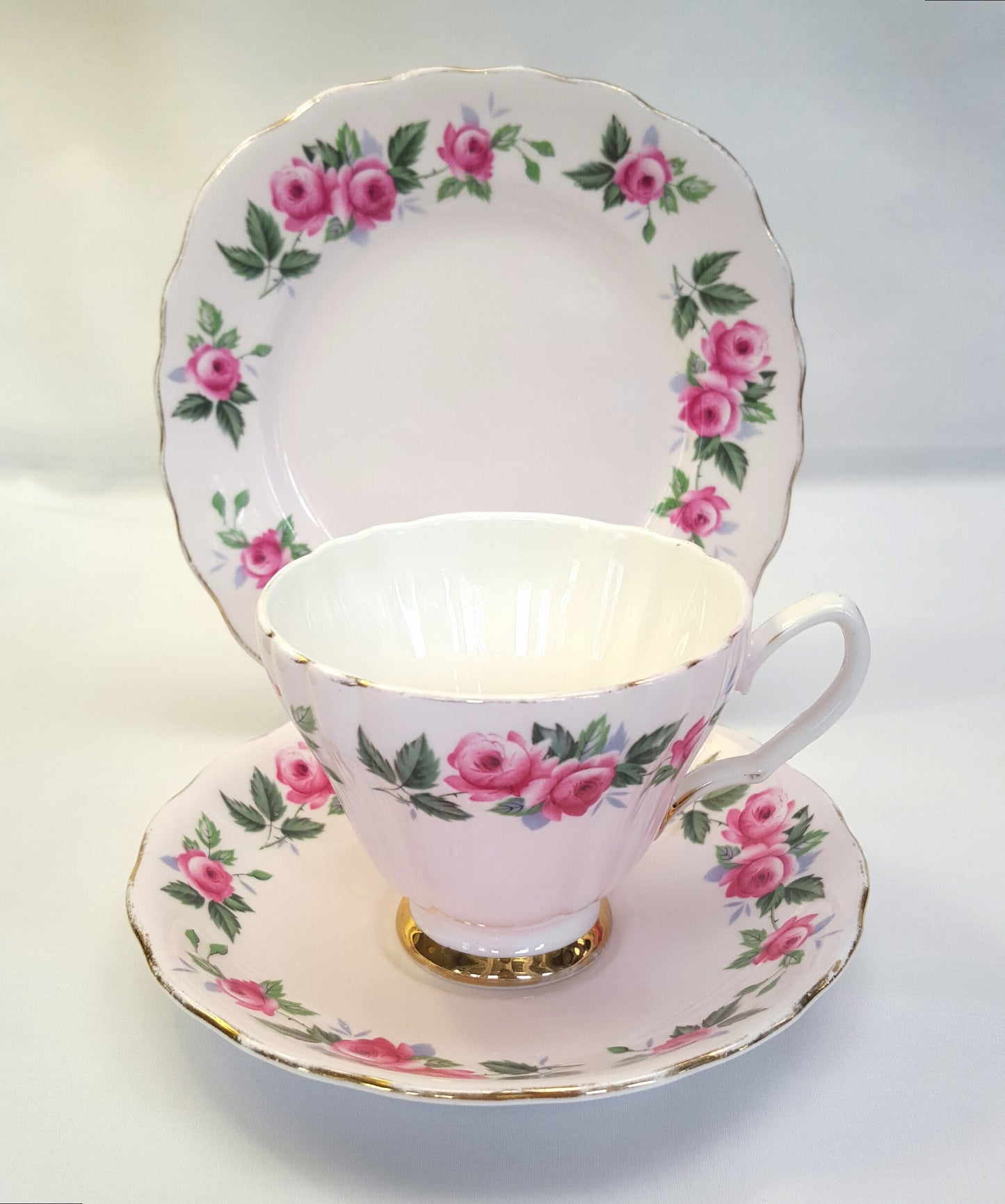 Vintage Colclough Bone China Trio – Soft Pink with Rose Design