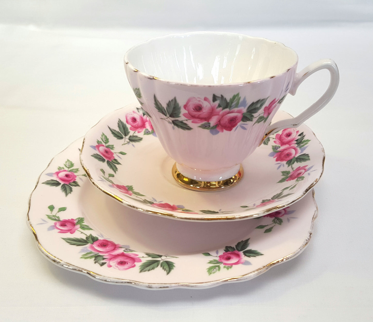 Vintage Colclough Bone China Trio – Soft Pink with Rose Design