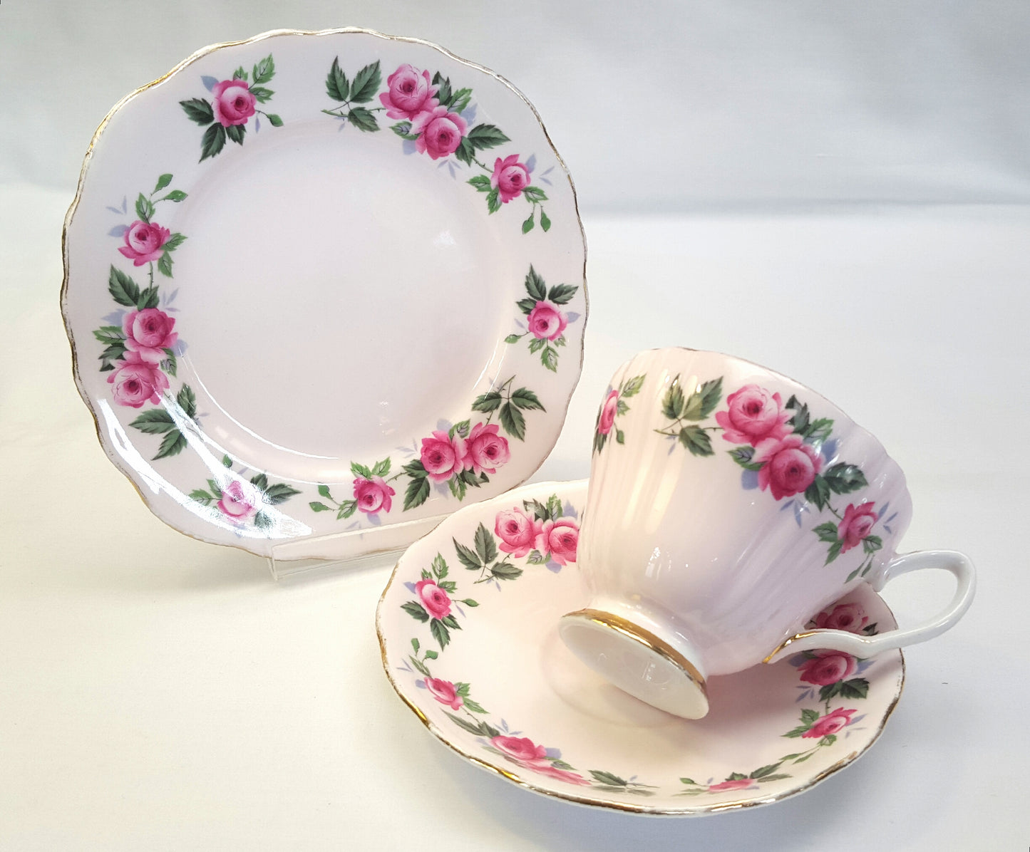 Vintage Colclough Bone China Trio – Soft Pink with Rose Design