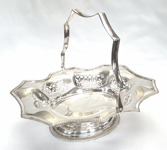 Elegant Vintage Silver-Plated Flower Basket with Pierced Detail & Swing Handle