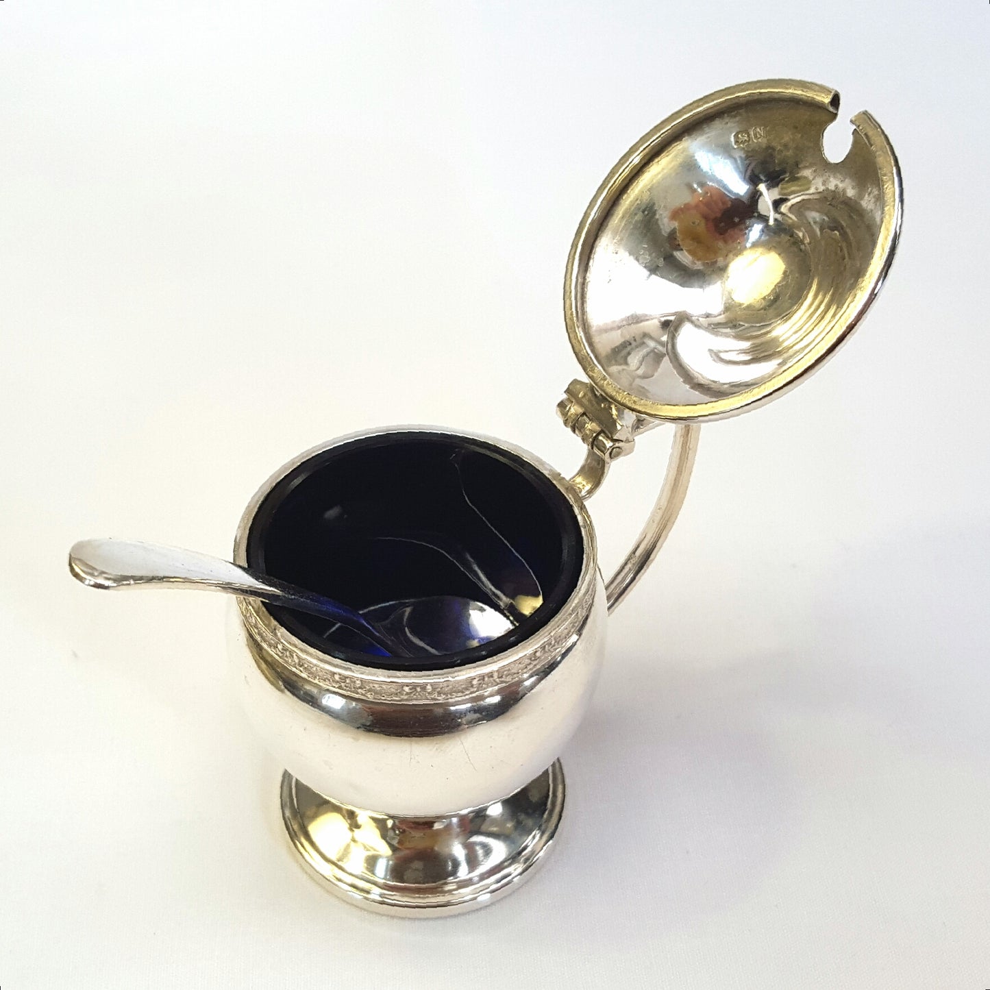 Hallmarked Sterling Silver Lidded Salt Cellar with Spoon
