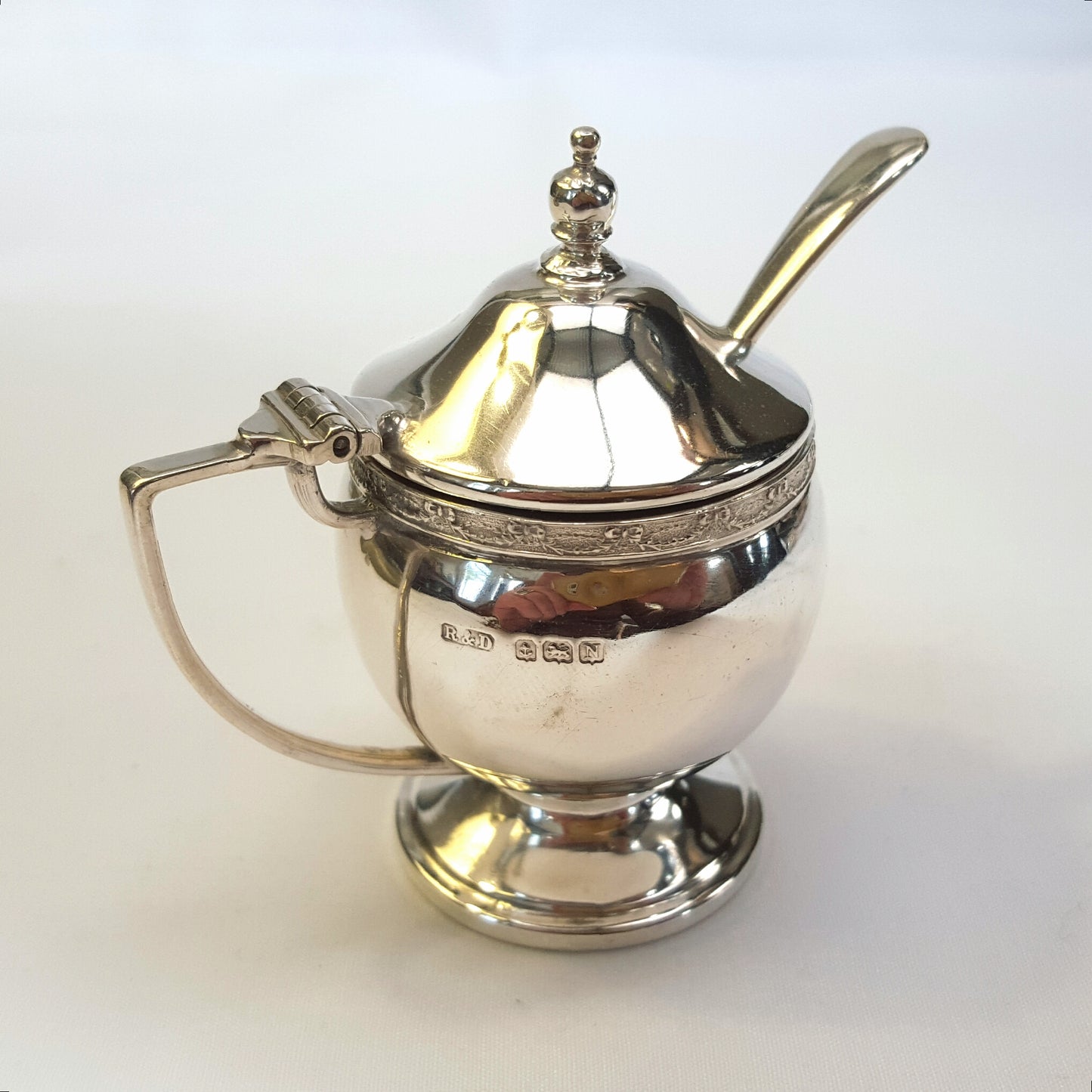 Hallmarked Sterling Silver Lidded Salt Cellar with Spoon