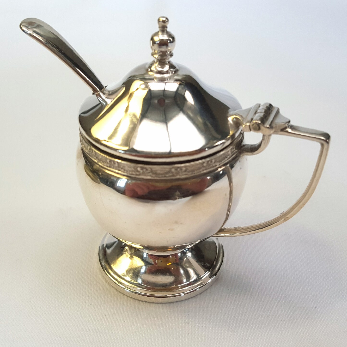 Hallmarked Sterling Silver Lidded Salt Cellar with Spoon