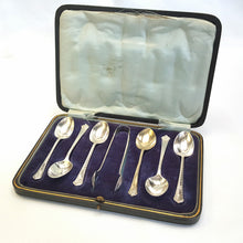 Load image into Gallery viewer, Set of six silverplated teaspoons and tongs
