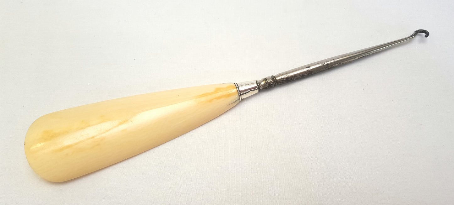 Antique Sterling Silver & Ivory Button Hook and Shoe Horn – London, Circa 1897