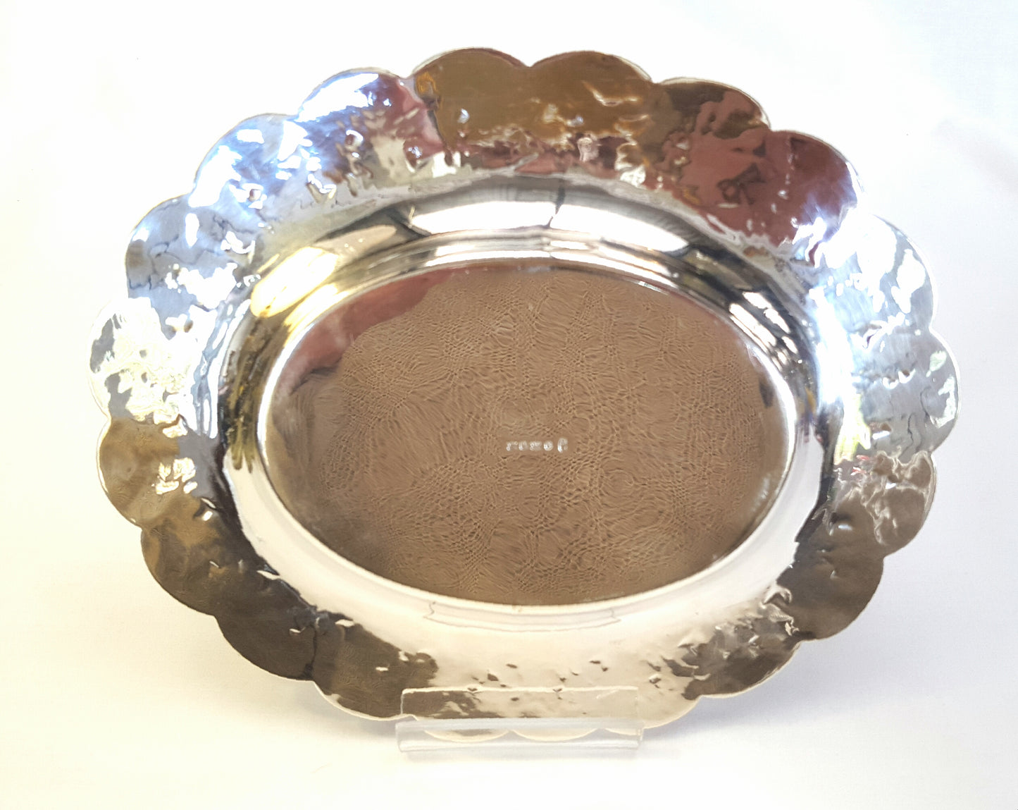 Elegant Antique Silver-Plated Oval Tray with Delicate Vine Pattern