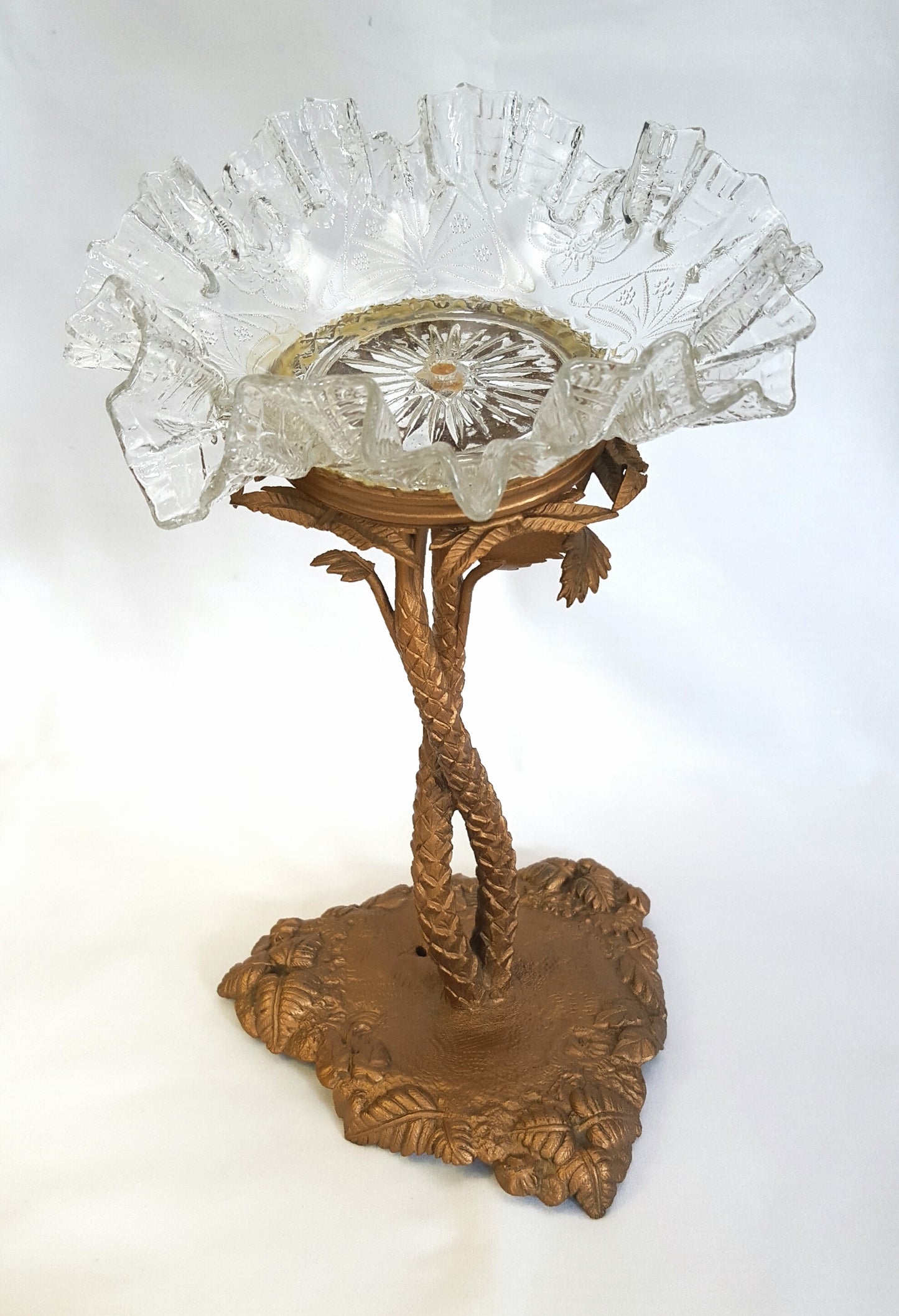 Antique Italian Centrepiece – Gilded Brass & Art Nouveau Glass