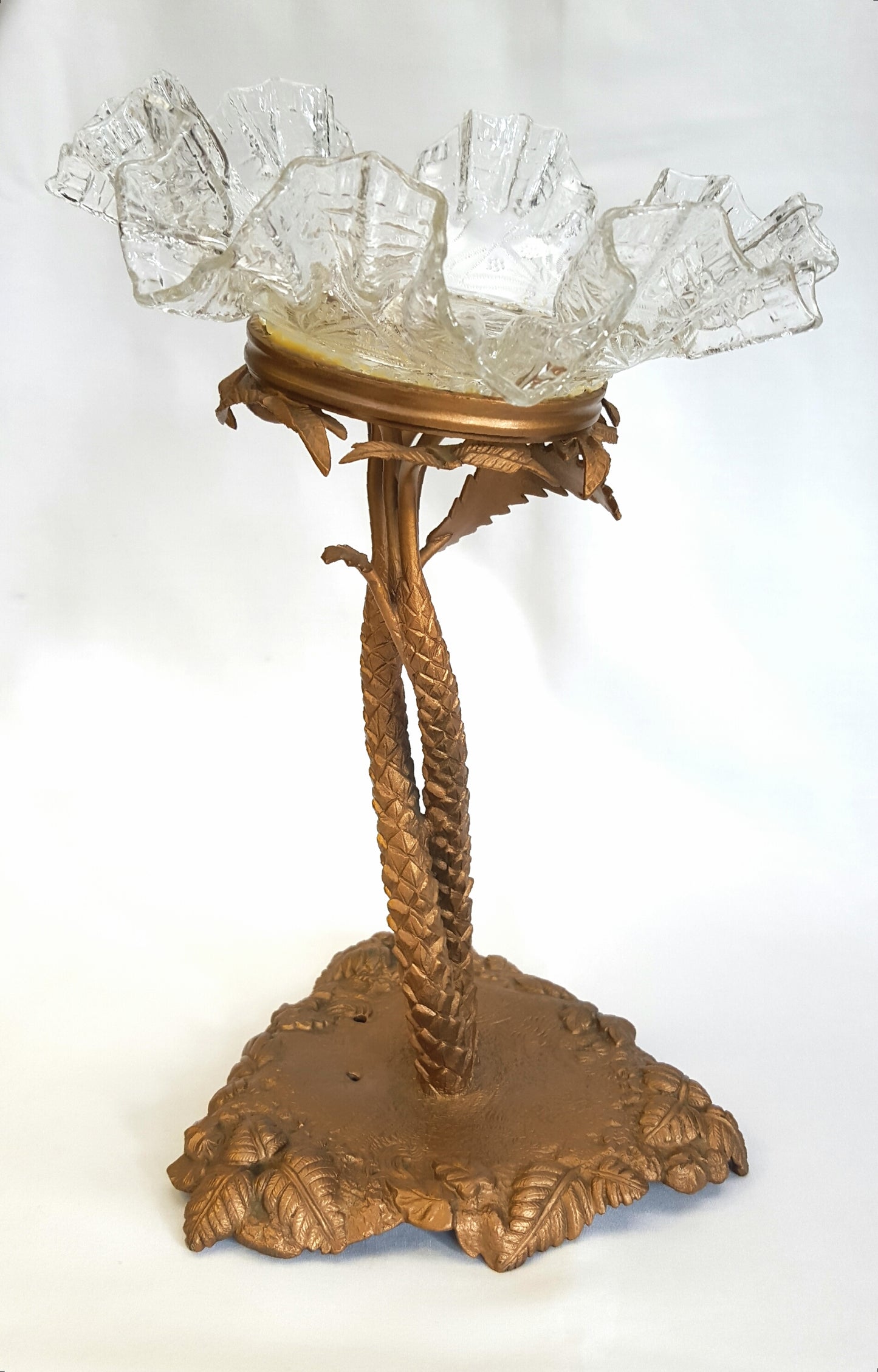 Antique Italian Centrepiece – Gilded Brass & Art Nouveau Glass