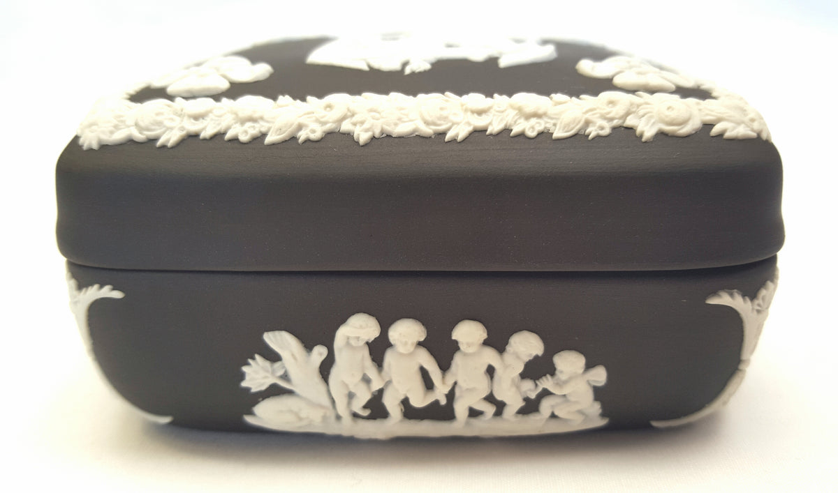 Vintage Black Basalt Jasperware Lidded Trinket Box by Wedgwood