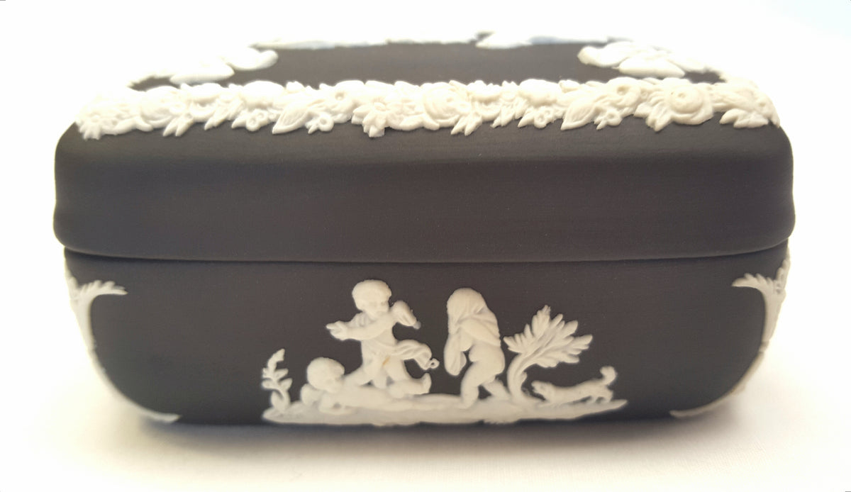Vintage Black Basalt Jasperware Lidded Trinket Box by Wedgwood