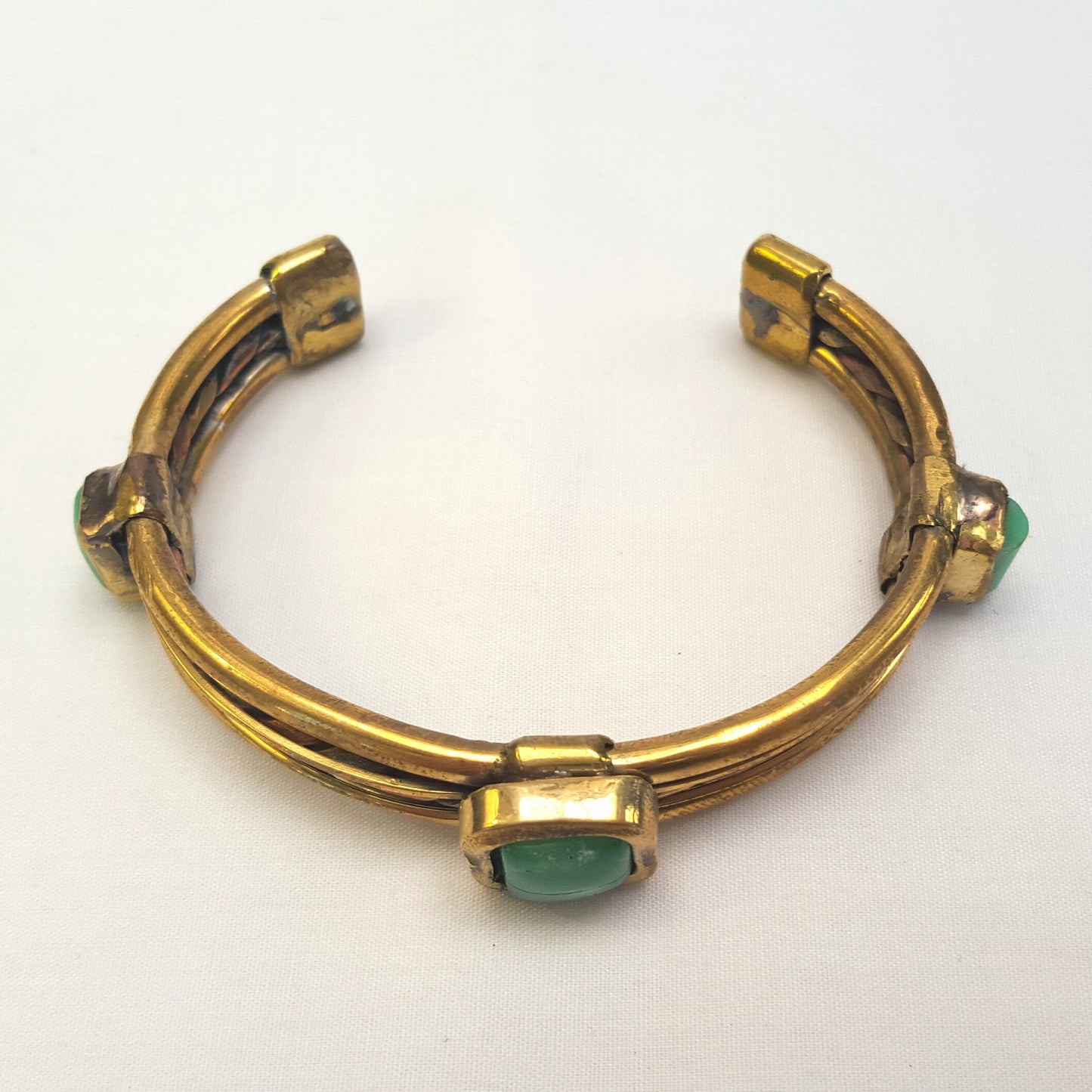 Handcrafted Copper & Brass Ladies Bangle with Chrysoprase Cabochons