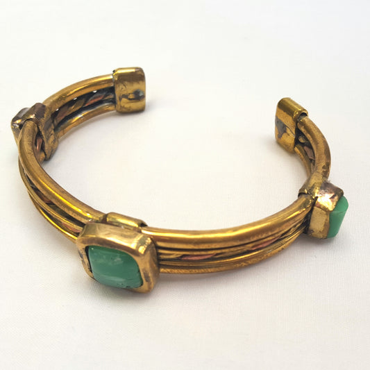 Handcrafted Copper & Brass Ladies Bangle with Chrysoprase Cabochons
