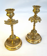 Load image into Gallery viewer, Pair of antique brass candlesticks
