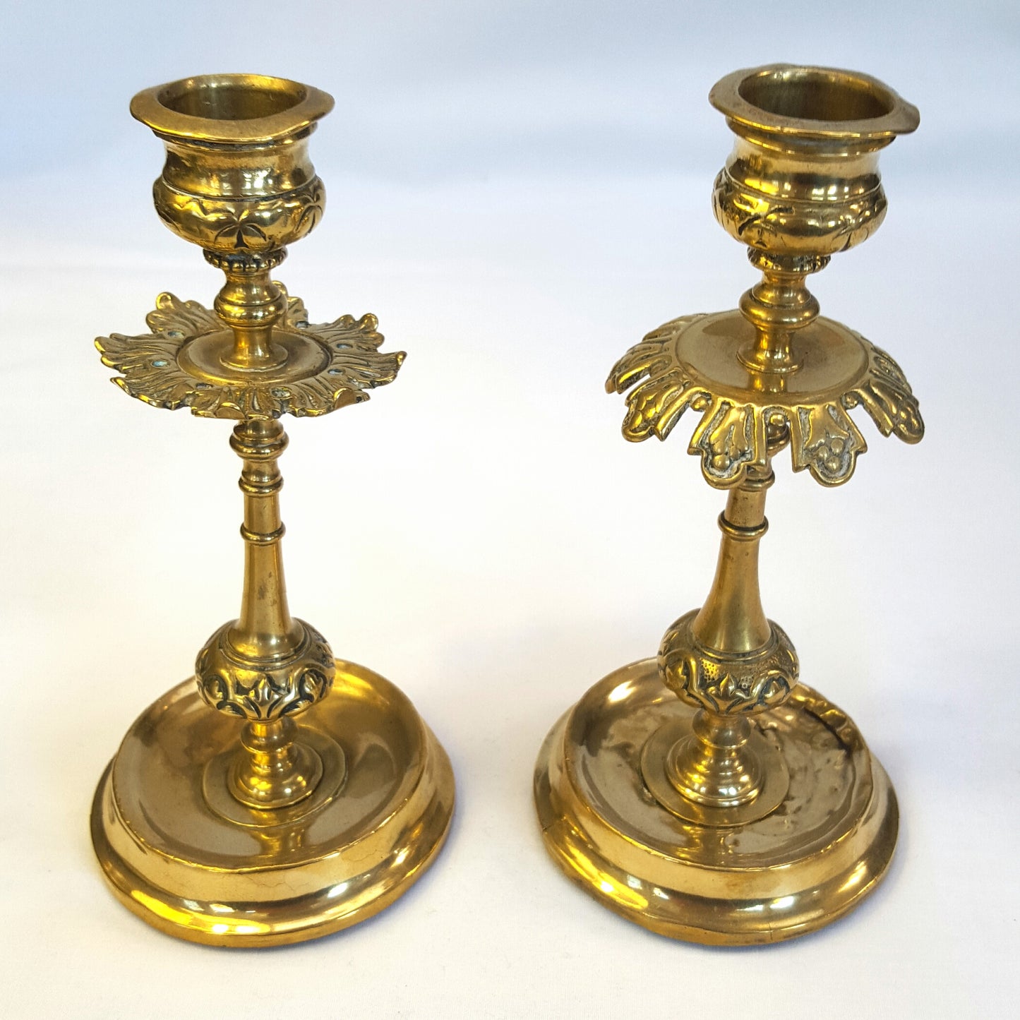 Elegant Pair of Antique Victorian Cast Brass Candlesticks