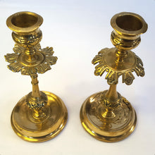 Load image into Gallery viewer, Pair of antique brass candlesticks
