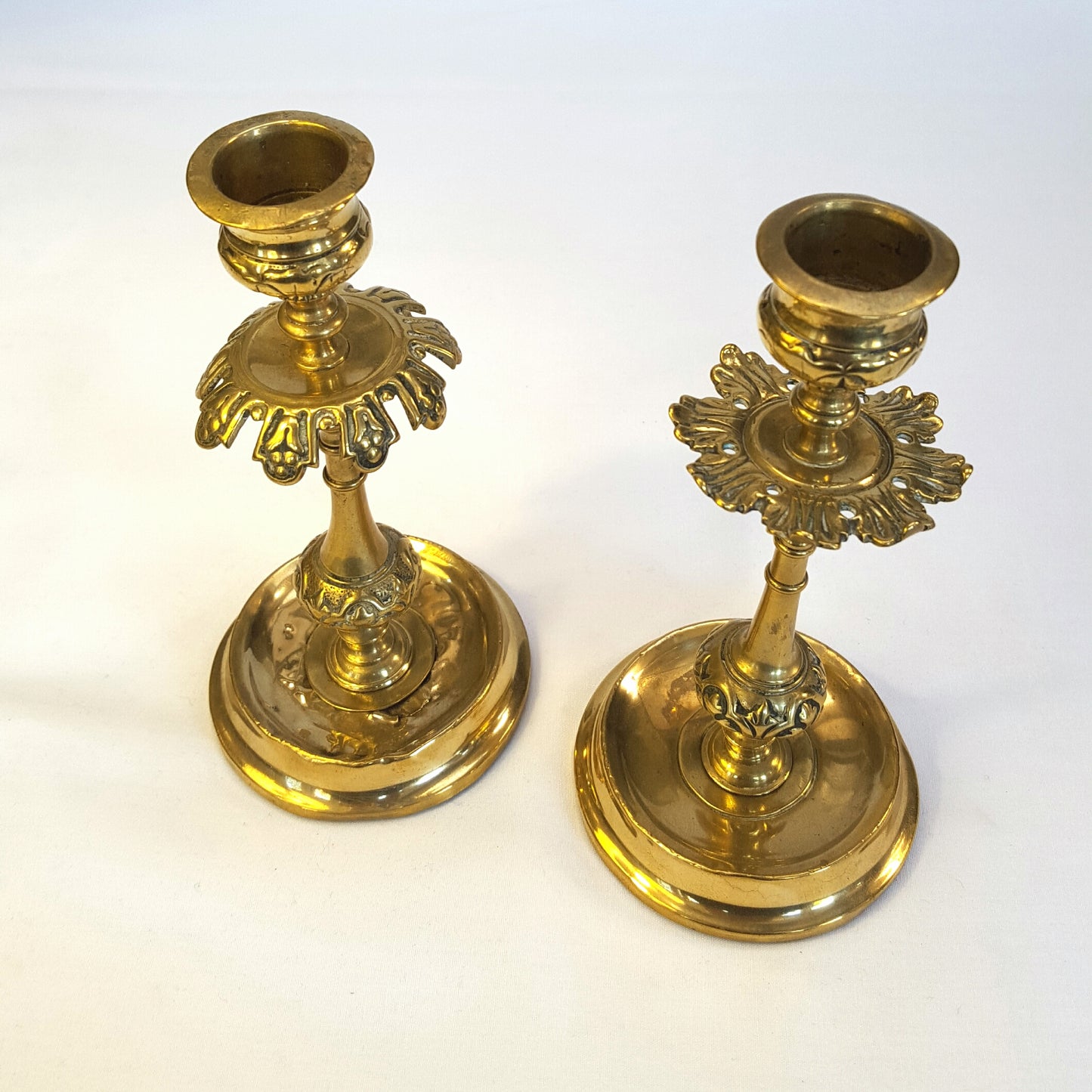 Elegant Pair of Antique Victorian Cast Brass Candlesticks