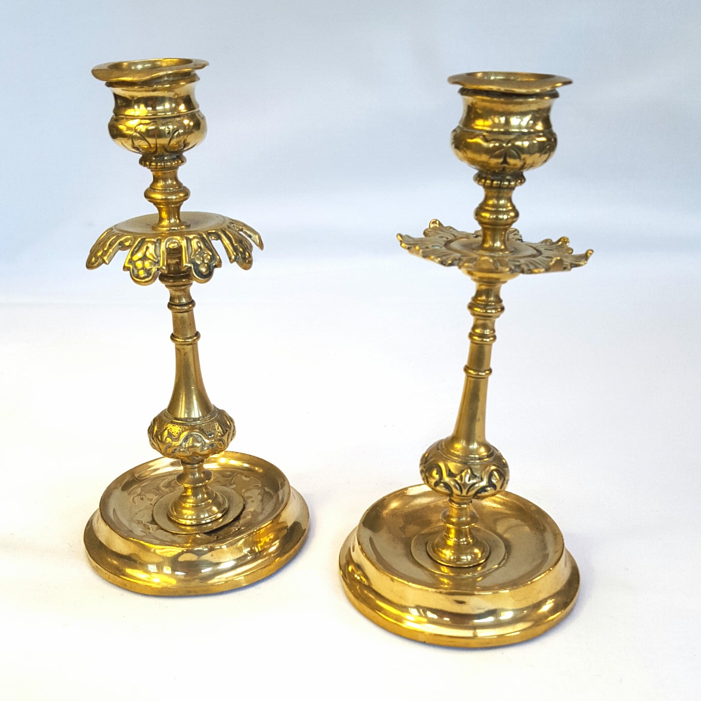 Elegant Pair of Antique Victorian Cast Brass Candlesticks