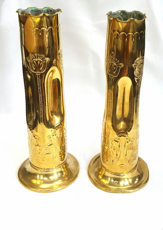 Exquisite Pair of Antique Art Nouveau Brass Vases – Nestor, England
