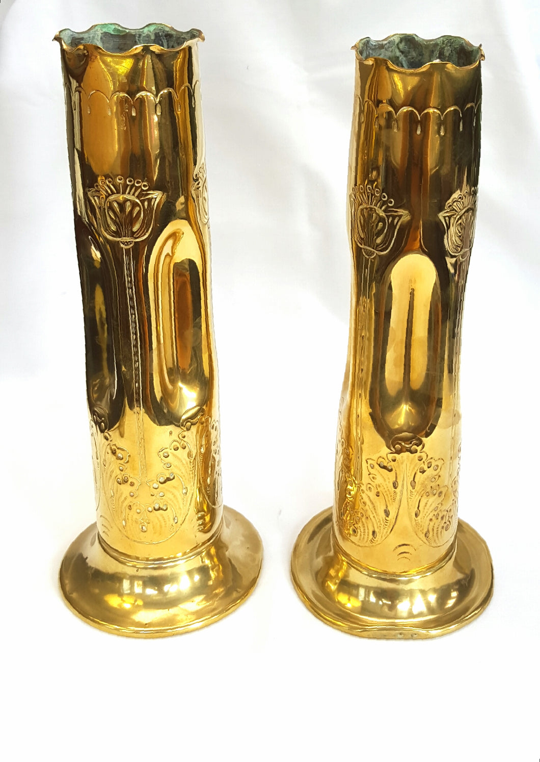 Pair of antique brass Nestor vases